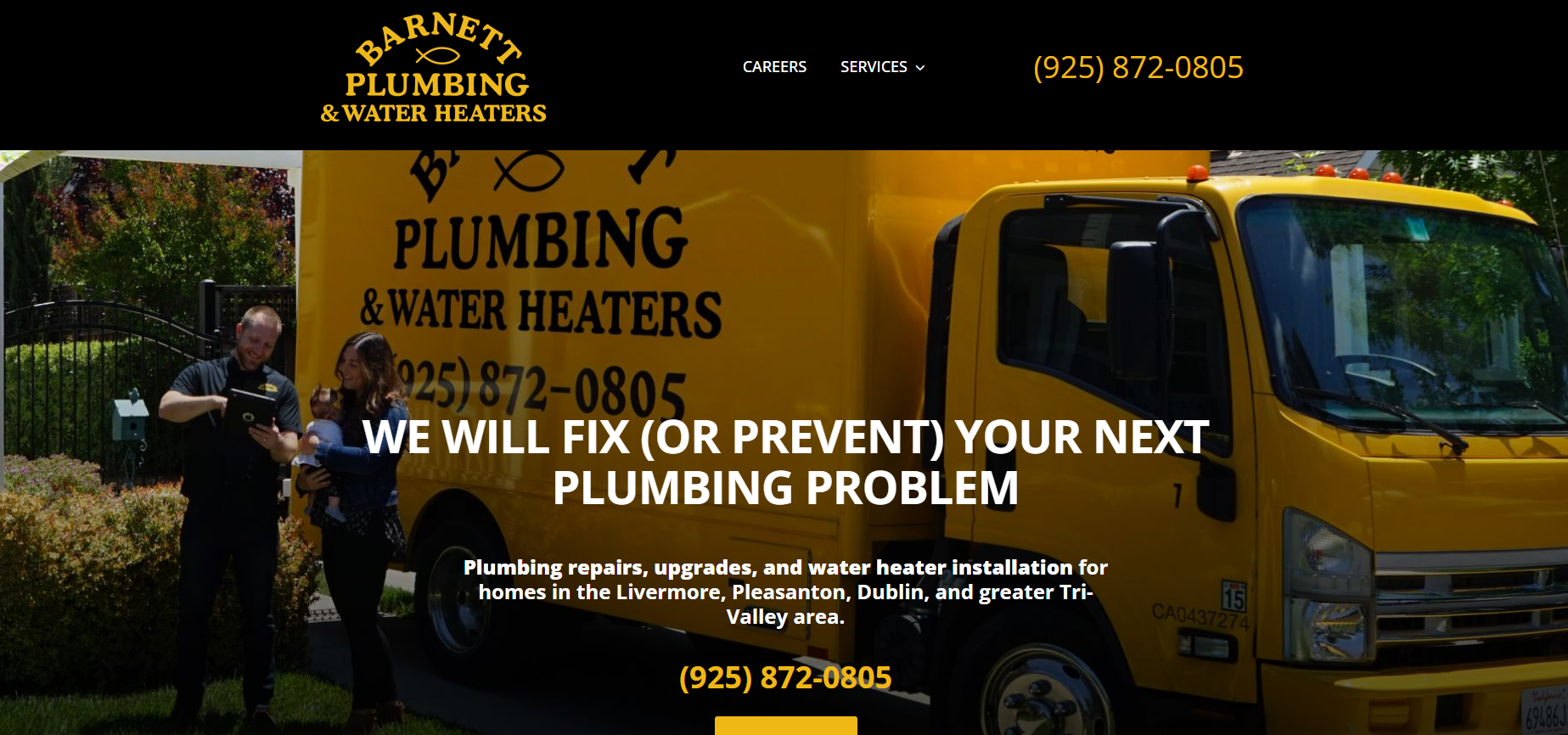 Website of Barnett Plumbing and Water Heaters in Fremont, CA